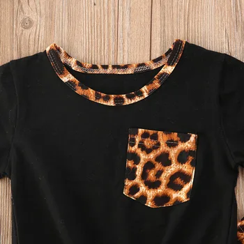 0-6Years Otroci Dekliška Oblačila Set T-shirt Kratek Rokav Vrhovi + Leopard Natisnjeni Flare Hlače Visoko Pasu, Hlače, Obleke