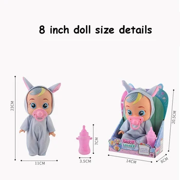 10 Inch Električni Solzenje Lutke Živali Samorog Otroška Igrača Polni Silikona Prerojeni Baby Doll Pitne Presenečenje Bebe Lutka Za Otroke Darilo