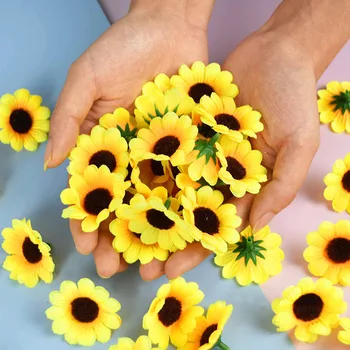 100 kozarcev 4.5 cm Mini Sončnično Svile Umetno Cvetje Glave Daisy Cvet za svate, Dekoracijo Doma DIY Scrapbooking Venec