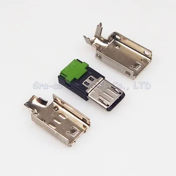 100set 3 v 1 MICRO USB Moški Vtič s kovinsko ohišje lupino Mike 5P Andrews USB vmesnik Punctured Solderless pritisnite tip žice