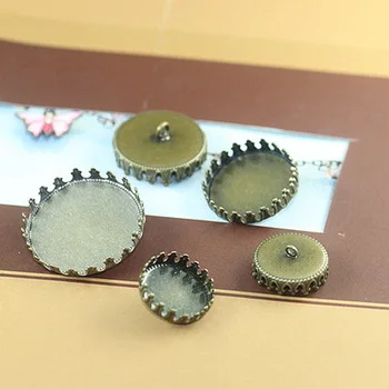 12 mm,15 mm,20 mm,25 mm, Bakra z Antično Bronasti Barvi Krono Nakit gumb Nazaj Cameo Chrysoprase Nastavitev za Steklo/Nalepke