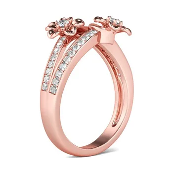 14K Rose Zlata Poroka Diamantni Prstan za Ženske Luksuzni Posla Bizuteria Anillos Gemstone 14K Zlato je Povečal in Diamantni Poročni Prstan
