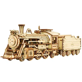 1pcs 3d Lesene Uganke Igrače Za Otroke muzejski Vlak Express DIY Skupščine Ročno izdelan 3D Lesene Puzzle Modela Avtomobila