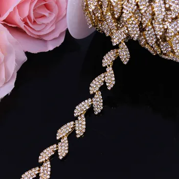 1Yard Moda Rose Zlata Kristalno Poročno Obleko Pasu Poročne Pokal Verige Trim Listov obliko Nosorogovo Trim Sew na Oblačila DIY Obleko