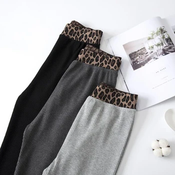 2019 jeseni ženske dokolenke leopard pasu nit navpično hlace ženske nosijo bombaž dokolenke visoko pasu devet hlače leggins mujer