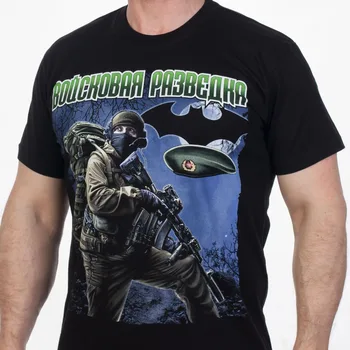 2019 Moda Bombaž Slim Fit Vrh T-shirt vojaške intellige v črni barvi, bombaž.T-shirts ki vključuje sprednji ruski T-Shirt
