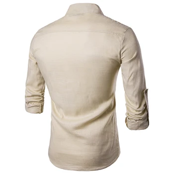 2019 Moških športna Majica dolg rokav Mandarin Ovratnik srajce barva Tradicionalni Kitajski Slog majica Bombaž Meša plus velikost