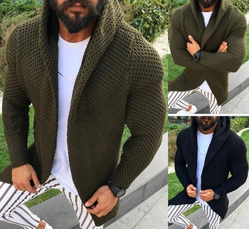 2019 Novih Moških Dolgo Hooded Jopico Sweater Moški Jeseni Črno Zeleno Jopico Plašč Priložnostne Barva Puloverji Vrhnja oblačila S-3XL