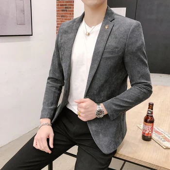 2019 pomlad priložnostne Britanski zlati žamet Xiaoxi Slim korejska različica divjega mladi suknjič noč lase stilist moški
