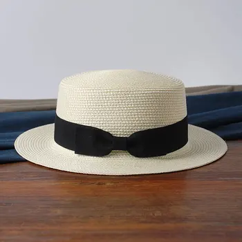 2019 Vroče Starš-otrok sun pokrivalo moški ženske sonce klobuki lok ročno izdelani slame skp plaži Ravno robna klobuk priložnostne dekleta poletje skp 52-55-58 cm