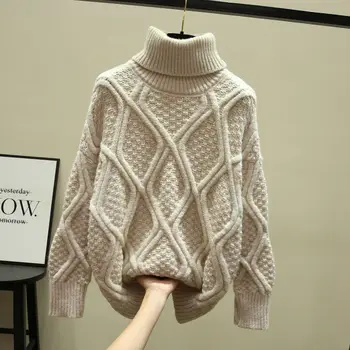 2020 debele turtleneck pulover ženske svoboden grobe volne znanja majica
