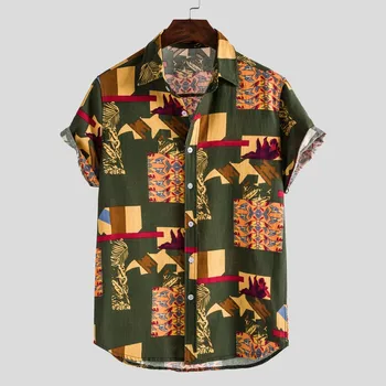 2020 Hawaiian Rokavi Moški Čisti Bombaž Perilo Kratek Rokav Priložnostne Tiskanih Majica T-shirt Svoboden Velik obseg Moške Plaži Cvetlični Majice