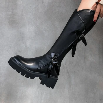 2020 jeseni in pozimi moda street hladen vitez škornji ženske nepremočljiva sredine cevi čevlji Debelo dno ženske čevlje