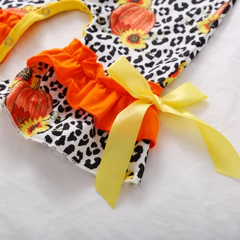 2020 Newborn Baby Halloween Dolg Rokav Bučna Tiskanja Romper Leopard Moda Romper za Otroke Baby