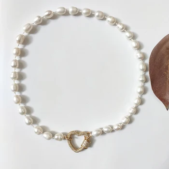 2020 Nov Slog Naravnega Biserna Ogrlica, Ženske Očarljivo Baročno Sladkovodnih White Pearl Spirala Gumb Obesek Collares De Moda