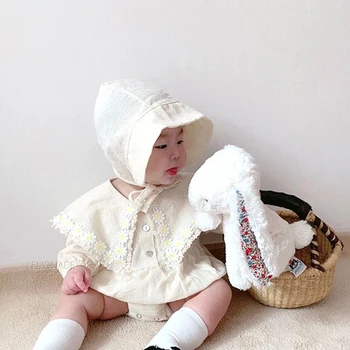 2020 Nove Jesensko Korejskem Slogu Dojencek Dekliška Oblačila Newborn Baby Dekleta Bodysuits Srčkan Princesa Jumpsuit +Klobuk Baby Dekleta Bodysuits