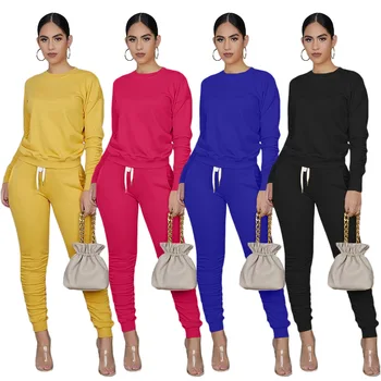 2020 Nove Jesensko Ženske Obleka za Vroče Slog Model Solid-barva Dolgo Sleeeves & Tie Hlače Evropski in Ameriški 2 Delni Set