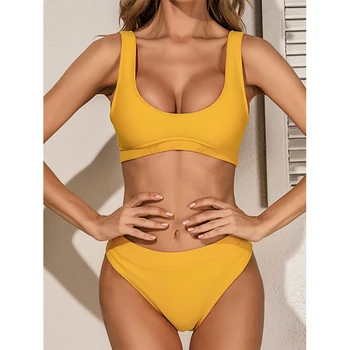 2020 Nove Seksi Bikini Komplet Kopalke Ženske Trdna Pletenje Kopalke Ženske Poletje, Plavanje Kopalcev Kopalnih oblek Plaža Obrabe Biquini