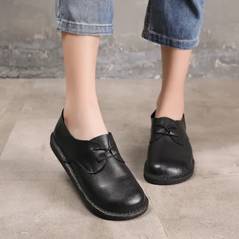 2020 Nove Ženske Čevlje Loafers Pravega Usnja Ženske Stanovanj Čipke Krog Toe mehko Retro Udobno moda Priložnostne čevlji za ženske