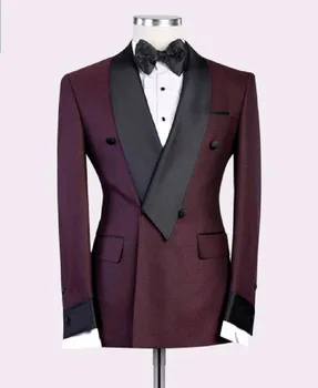 2020 Novega Modela, Sijoče Burgundija Men ' s Slim Fit Formalno Obleko Obleke, Hlače Z Groomsmen Meri Ženina Poročna Tuxedos Obleke