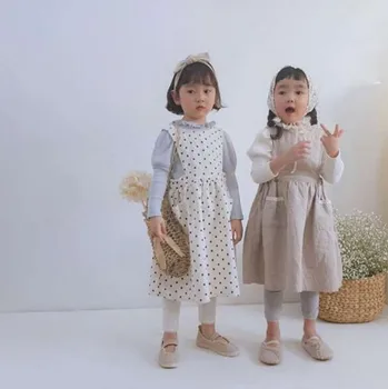 2020 Novi korejski Spomladi in Jeseni Dekleta Polka Dot brez Rokavov Suspender Obleko Fashion Lace Pocket Priložnostne Obleko, Perilo