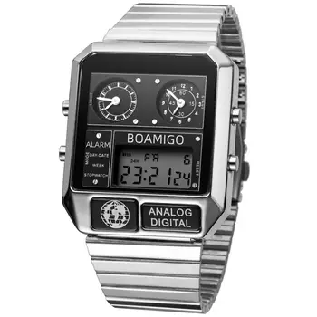 2020 novo BOAMIGO blagovne znamke moških 3 time zone watch človek šport digitalne ure iz nerjavečega jekla vojaške quartz uro relogio masculino