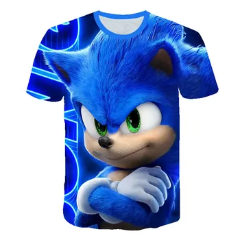 2020 Poletje Fantje Risanka Sonic hedgehog majica Modra 3D Tiskanih Dekleta Ulične Otroke, Otroci Oblačila Baby Smešno Tshirt O-Vratu