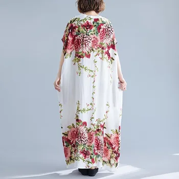 2020 Poletje Plus Velikost Cvetlični bohemia Obleko 5XL 6XL 7XL Boho Haljo Femme Maxi Dolga Obleka Ženske Cvet Tiskanja Batwing Rokav Dresse