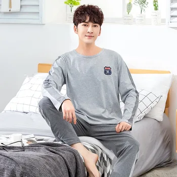 2020 Pomlad Jesen Dolg Rokav Pajama Set za Moške korejski Bombaž Sleepwear More Moški Loungewear Pyjama Homewear Domov Oblačila