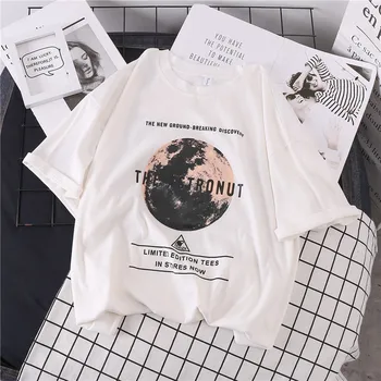 2020 Pomlad Poletje Kratek Rokav Tee Shirt Femme Prevelik T Shirt Tiskanje Priložnostne Svoboden O-vrat Vrhovi Harajuk Black Ženske Majice