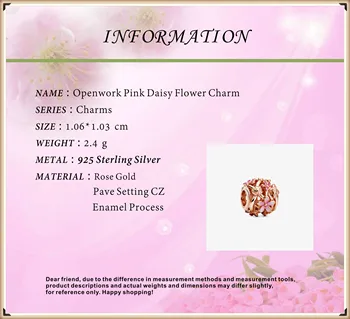 2020 Pomlad se Prilega Originalni Pandora Zapestnice 925 Sterling Srebrni Biseri Openwork Pink Daisy Cvet, Čar Ženske DIY Modni Nakit