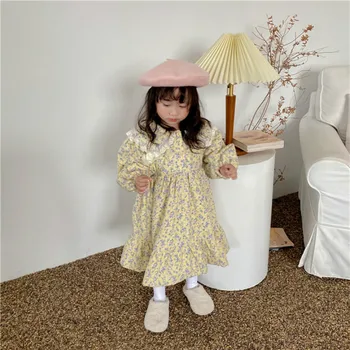 2020 Pozimi Otrok Bombaž Dolg Rokav Priložnostne Zgostitev River Cvetlični Brušenje Princesa Obleke Dekleta Baby Pastorala Čipke Obleko
