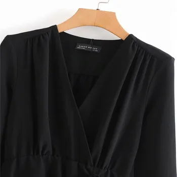 2020 Za Ženske Črna Draped Mini Obleka Elegantna Prilagodi Vrvico Robom Vintage Obleke Ženska Dolgo Sleee Režejo Hlačnice Priložnostne Vestidos