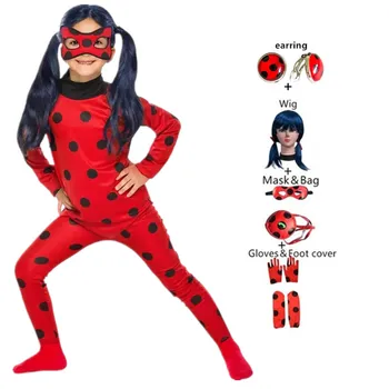 2021 Anime Otrok Black Cat Noir Cosplay Kostum obroči Božič Halloween Carnival Ladybug Dekle Marinette Super Junak Cosplay Jumpsuit