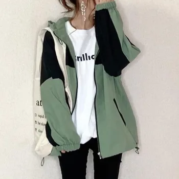 2021 Jeseni Coats Japonska Koreja Priložnostne Blok Zadrgo Hoodie Mid-dolžina Svoboden Inelastic Sweatshirts Moda Preprosta Majica