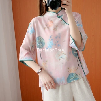 2021 kitajski vrhovi camisa hanfu mujer sodobni kitajski slog cheongsam bluzo retro qipao srajco, tradicionalna oblačila perilo bluzo