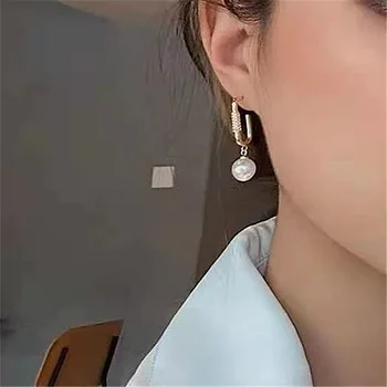 2021 Nov Prihod Trendy Ženske Uhani Visijo Mikro Vdelan Cirkon Geometrijske Uhani Dnevni Stil Pearl Obesek Ženski nakit