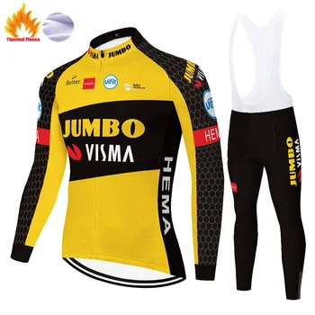 2021 Pro Team JUMBO VISMA kolesarjenje jersey Moški Zimski Termalni Runo Long Sleeve kolesarjenje nastavite moških bycicle bo Ustrezala Prostem Kolesarske hlače