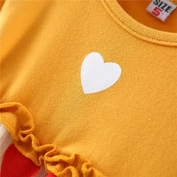 2021Spring Princesa Baby Dekleta Obleke Novorojenčka Srce, ki Tiskanja Ogrlicom Dolgimi Rokavi, Gumb A-Line Dekle Mini Obleka