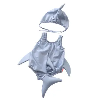 2PCS Malčke Baby Girl Boy Kopalke 3D Shark Kostum Kopalke 2019 Novo blagovno Znamko brez Rokavov igralne obleke Sunsuits