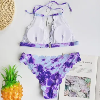 2Pcs Tie-Dye Gradient Bikini Kopalke Ženske 2020 Raziskovalec Seksi Push Up kopalke Plaži Brazilski Kopalke G-string Tangice Bikini