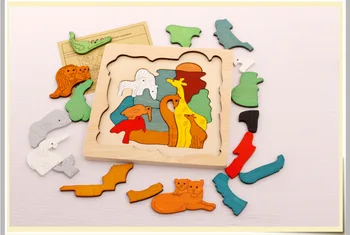 3 plasti puzzle večplastne lesene tri dimenzionalni pripovedovalec zgodb puzzle sestavljanke sliko kocka zabavno 3D živali puzzle