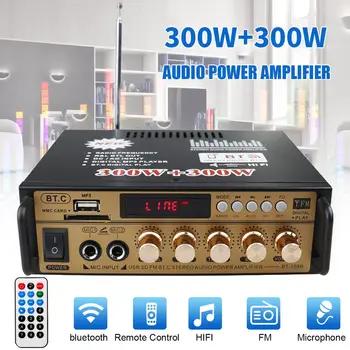 300W+300W 2Channel bluetooth Audio Ojačevalnik za Domači Kino Ojačevalniki, amplificador Avdio Hi-fi z Daljinskim upravljalnikom SD FM, USB
