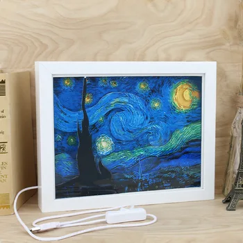 3d Papir Carving Lučka Shadow Van Gogh Zvezdnato Nebo USB Nočne Luči Ustvarjalne Papirja-cut Umetnosti za Dom Spalnica Dekoracijo Otroci Darila