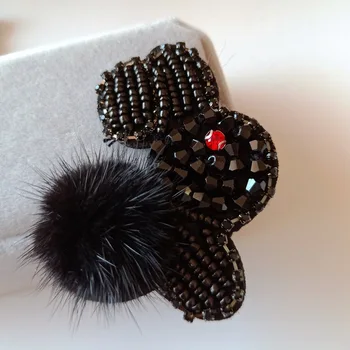3D Ročno beaded sequins Majhen zajec črna/bela mačka obliž s pin aplicirano za DIY klobuk, Plašč, Hlače Vrečko Broška Broche