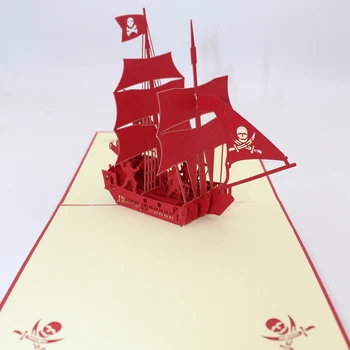 3D Ročno Polno Rdeče Ladje, Jadranje Pirate Čoln Papirja, Voščilnice z Ovojnico Poslovnih Otroci Rojstni dan Vabilo Darilo