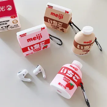 3D Slušalke Primerih Za AirPods Primeru Srčkan Steklenico Jagode Mleko Za Apple Airpods pro Zaščito Kritje Za Earpods Čepkov Primeru