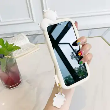 3D Srčkan Risanka Mleka Krave Primeru za iPhone 11 Pro Max XR X XS Max 7 8 Piškotek Goveda Mehki Silikonski Pašček Vrv Pokrov z Obeskom