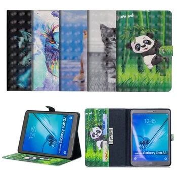 3D Tablični Primeru za Samsung Tab Galaxy S2 9.7 palčni SM-T810 T815 T815C Stojalo Krat Usnja PU 3D Cartoon Panda Zaščitni Pokrov