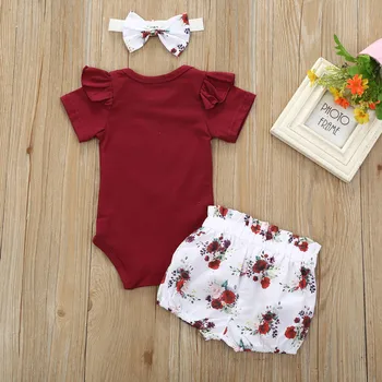 3Pcs baby dekle novorojenčka oblačila Cvjetnim Tiskanja Romper Jumpsuit Bowknot nastavite baby dekle poletje obleko 2020 bambino abbigliamento t5